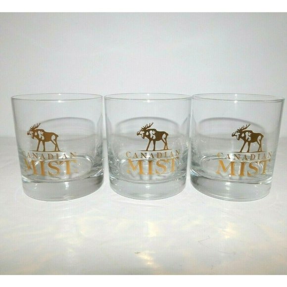 Set 3 Canada Mist Rye Whiskey Gold Transfer MOOSE Low Ball Tumbler Glasses NEW - Picture 5 of 5